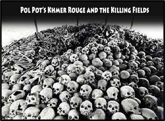 Skulls of the people who died in the Cambodian genocide: